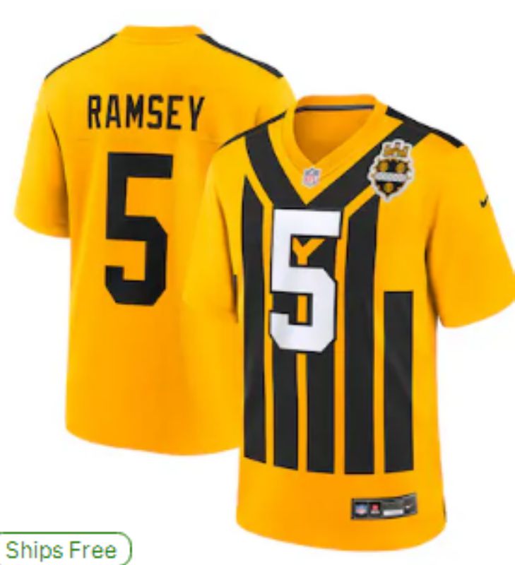 Men 2025 Pittsburgh Steelers 5 Ramsey Yellow Retro Nike Limited NFL Jersey style 01